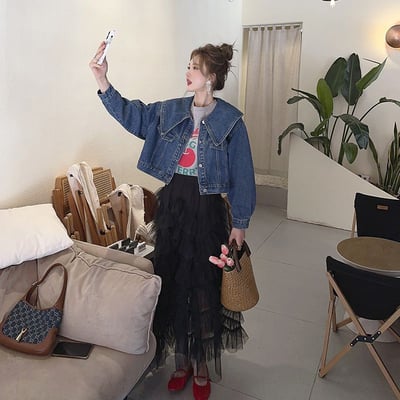 新款韓系娃娃領牛仔外套4