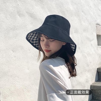 日系格紋風雙面漁夫帽  黑色現貨免運2