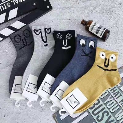 男款搞怪表情襪短襪5雙組1
