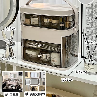 高級感多功能LED燈帶鏡子箱 化妝品保養品飾品大容量手提化妝箱收納箱16