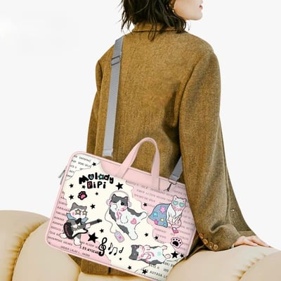 搖滾貓 粉色貓咪插畫風多功能旅行電腦包2