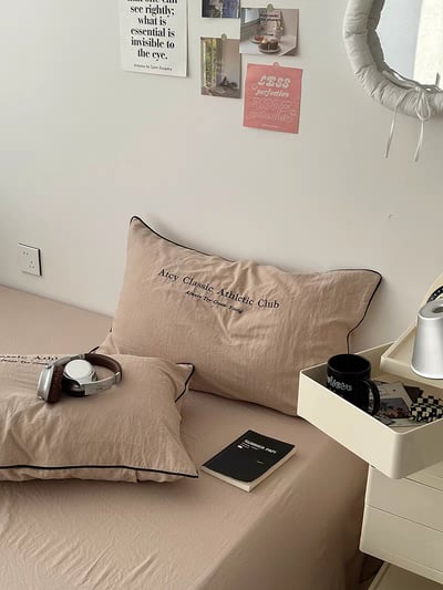 水洗ins風簡約刺繡純色枕套組3