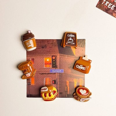 微型咖啡時光磁貼組 迷你咖啡館造型冰箱貼 6入組再加贈6個3