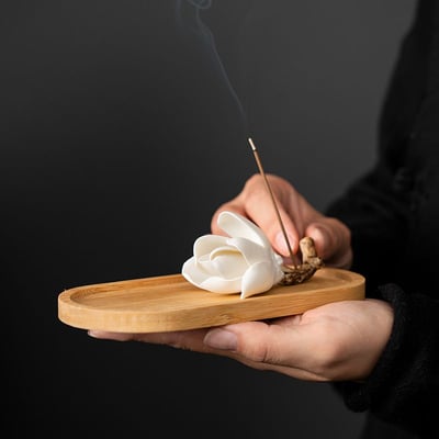 手工白玉蘭陶瓷香插 中式古風雅致線香底座3