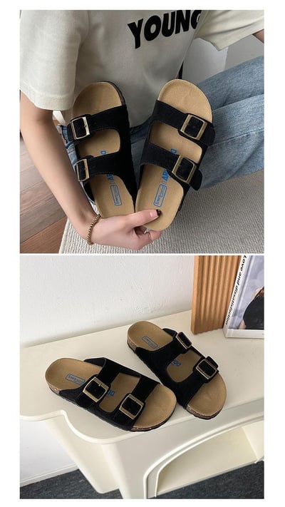 復古磨砂一字帶休閒平底拖鞋 勃肯鞋 有大尺碼  可當情侶鞋6