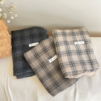 韓版氛圍感格子圍巾 全棉亞麻質感雙色披肩9