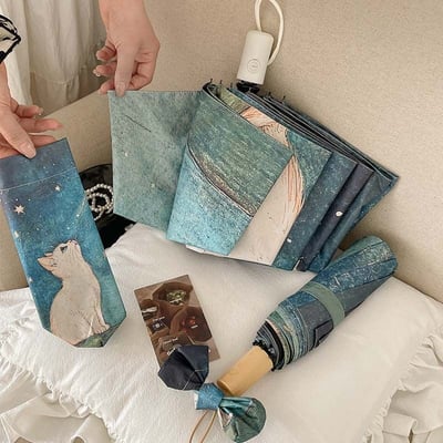 星空貓咪折疊晴雨兩用自動傘5