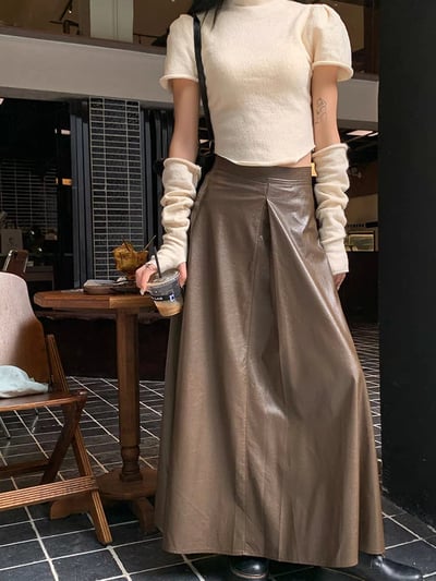 秋季高級感PU皮半身長裙皮裙2
