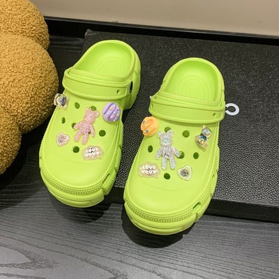 洞洞鞋 珍珠小熊增高厚底拖鞋  綠色36-37現貨免運1