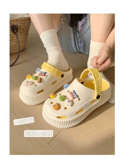 洞洞鞋 可愛新色系增高厚底拖鞋 搞怪怪獸鞋扣款6