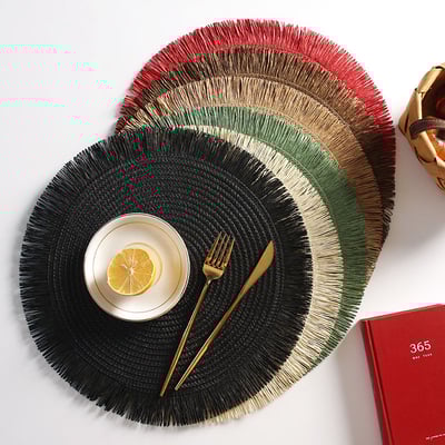 新款黃麻紙混編流蘇餐墊 天然環保高顏值隔熱墊1