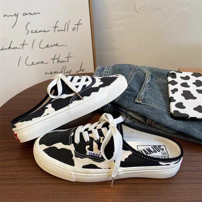 小眾半拖帆布鞋 豹紋 奶牛紋  懶人必備懶人鞋 一腳蹬鞋3