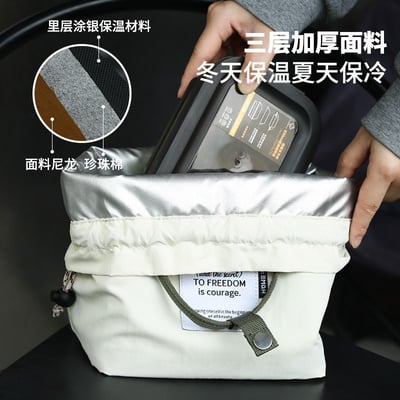 新款便當手提袋 加厚保溫便携抽繩束口飯盒包6