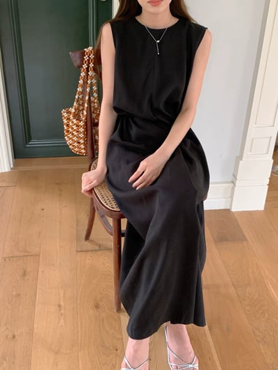 夏季不規則系帶麻棉連衣裙4