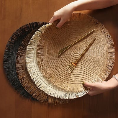 新款黃麻紙混編流蘇餐墊 天然環保高顏值隔熱墊6