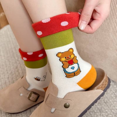 黃油小熊波點滾邊邊綿襪組3入3