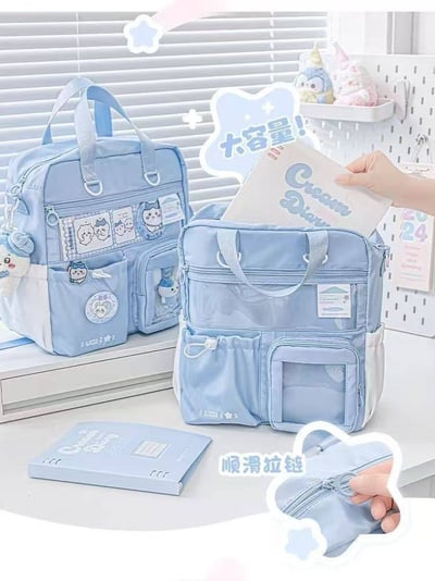 斜挎雙肩OK 星星補習袋 多功能托特痛包繽紛大容量上課包6