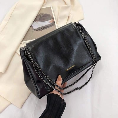 時尚質感百搭鏈條斜挎大容量包包   黑色現貨免運3