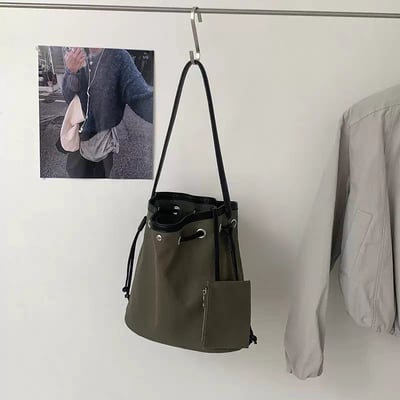 韓系ins抽繩水桶包 大容量帆布單肩包 通勤必備5