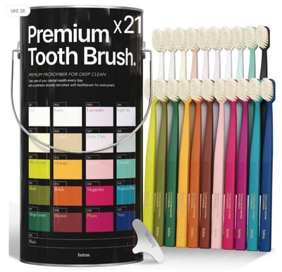 韓國 hetras 油漆桶馬卡龍色牙刷組 21入1