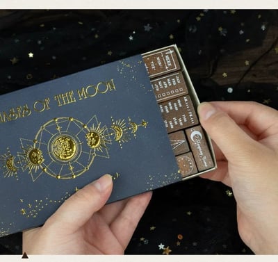 月相星輝木質印章套盒 30枚萬年曆 × 月亮手帳印章4