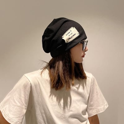 日系百搭貼布包頭針織堆堆帽2