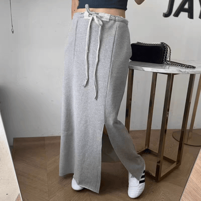 韓系復古感側開叉長裙 高腰顯瘦・慵懶百搭半身裙4