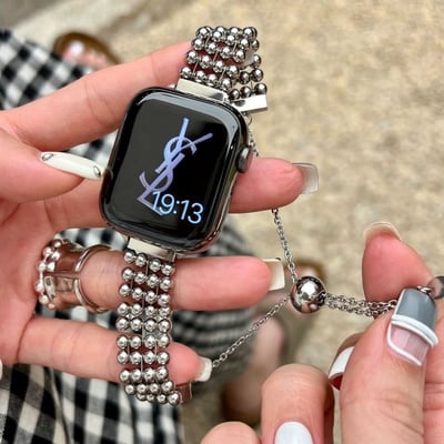 【質感升級】時尚金屬風鋼珠不鏽鋼伸縮鏈 Apple Watch 錶帶2