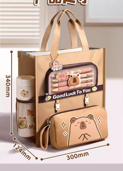 幸運卡皮多功能補習包 大容量耐用帆布手提斜背袋7