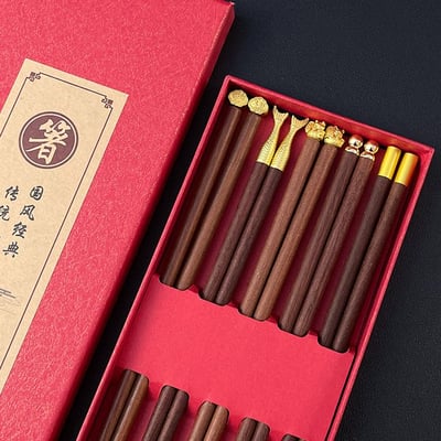 金甲招財雞翅木紅檀木福氣筷組6