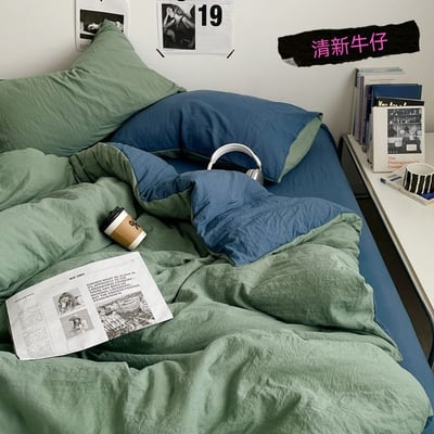 簡約雙拼色 秋季新色系水洗棉四件床包組3