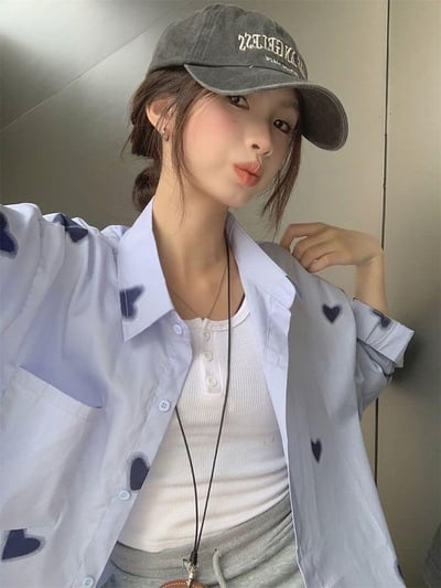 韓版愛心印花長袖襯衫6