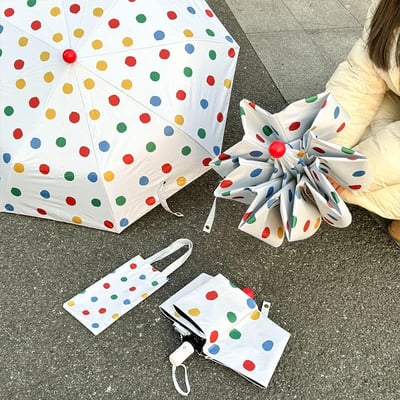 紅鼻子彩色圓點 折疊晴雨兩用自動雨傘2