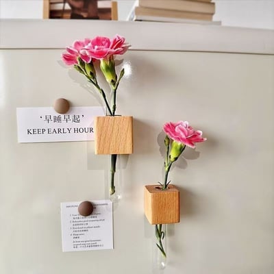 磁鐵吸附冰箱秒變花園 新款zakka風小花瓶 胡桃木色5入6