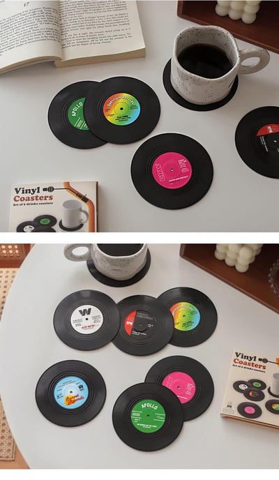 可愛日子 復古黑膠杯墊組2