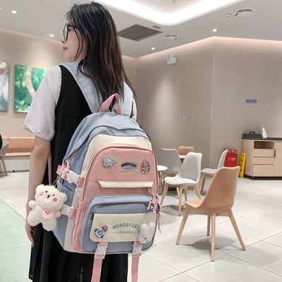 拼色系列 防潑水中小學生書包加補習袋5