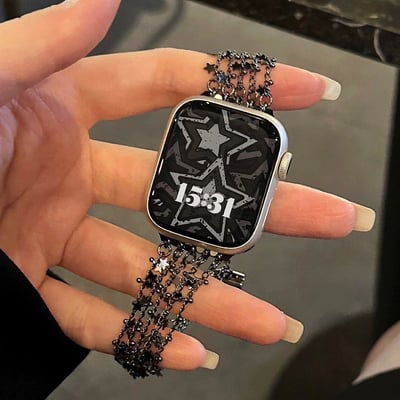 小香風星光錶帶時尚閃耀設計 金屬星星流蘇鏈 Apple Watch 錶帶1