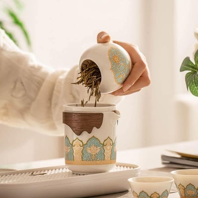 古茗系列 陶瓷一壺四杯茶葉罐旅行茶具組3