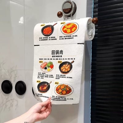 細纖維周拋食譜抹布 廚房懶人洗碗布  可撕式易清洗 一卷20張20道菜2