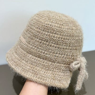 冬日質感系 日系蝴蝶結毛線水桶帽8