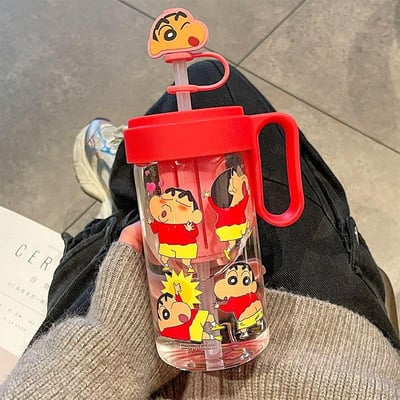 蠟筆小新新款帶吸管可泡茶玻璃水杯   現貨免運1