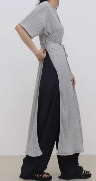 韓系極簡風   綁帶收腰側開叉長洋裝8