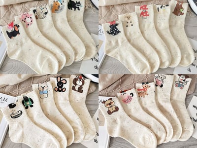 春秋款純棉動物圖案可愛多款點子紗襪5