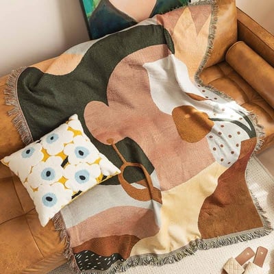 抽象畫耳環女孩復古感沙發毯4