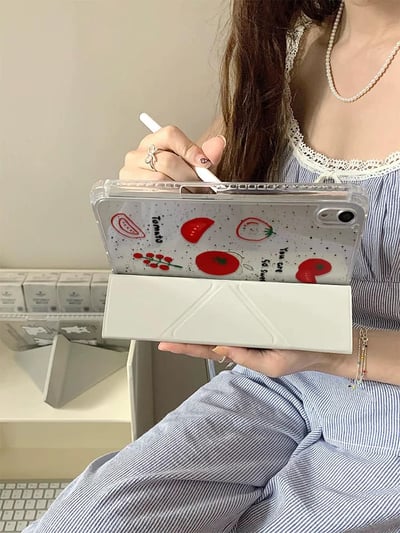 水果蕃茄 黑點水果插畫潑墨背板iPad平板保護套3