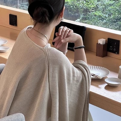 自然美學不規則針織慵懶感針織斗篷4