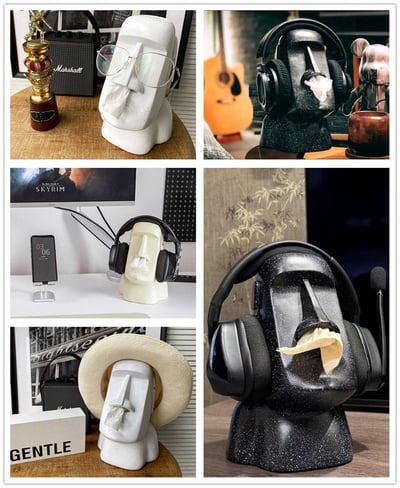 摩艾頭戴式耳麥耳機架 面紙盒收納擺飾 桌面創意擺飾2