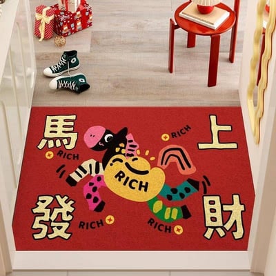 可愛小馬喜氣紅色入戶地墊1