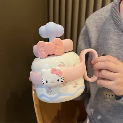 大容量桌雲朵吸管蓋便攜手柄款 貓貓陶瓷內膽大肚保溫杯8