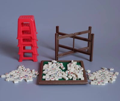 【無聊就來開桌】 迷你麻將小擺件｜一桌四椅一整套能打 居家解悶神器4